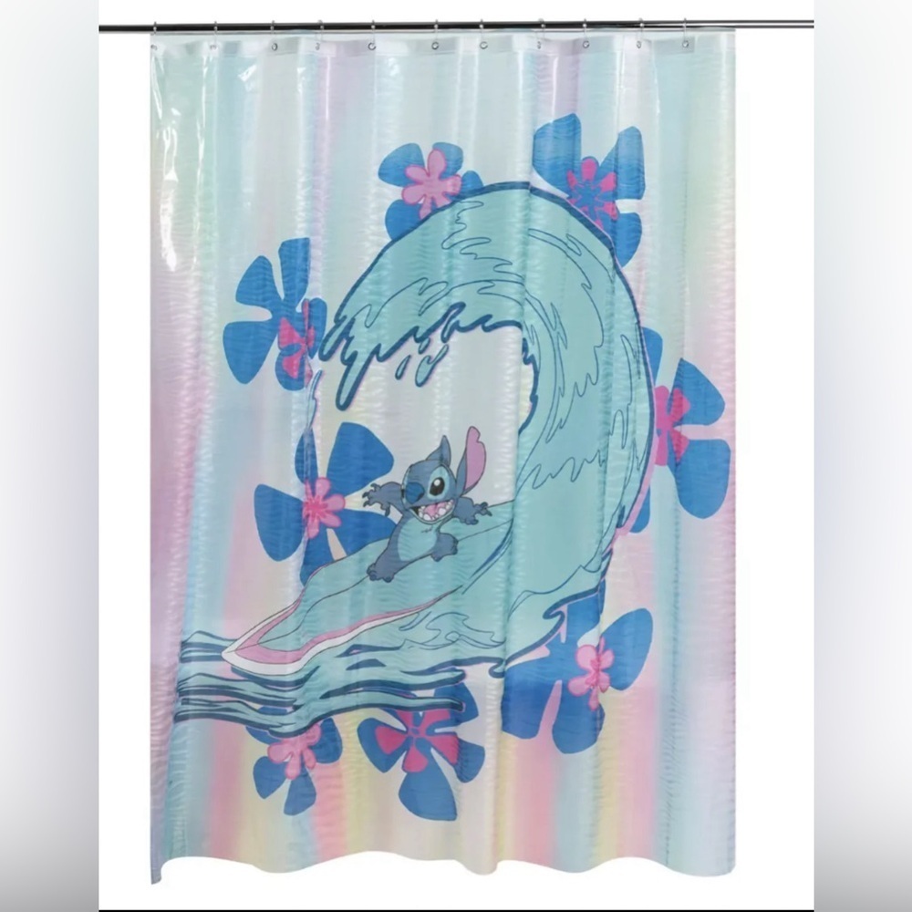Disney Parks Hawaiian Stitch Surfing Shower Curtain